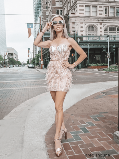 Ashlyn Strapless Feather Sequin Mini Dress-Mix MIx Style