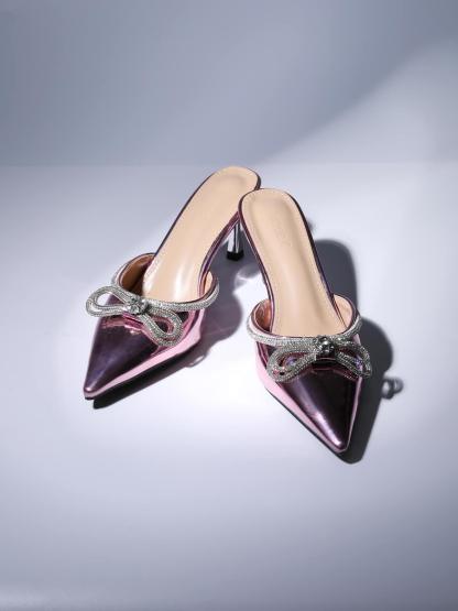 Asteria Bow Crystal Embellished Mules In Pink-Mix MIx Style