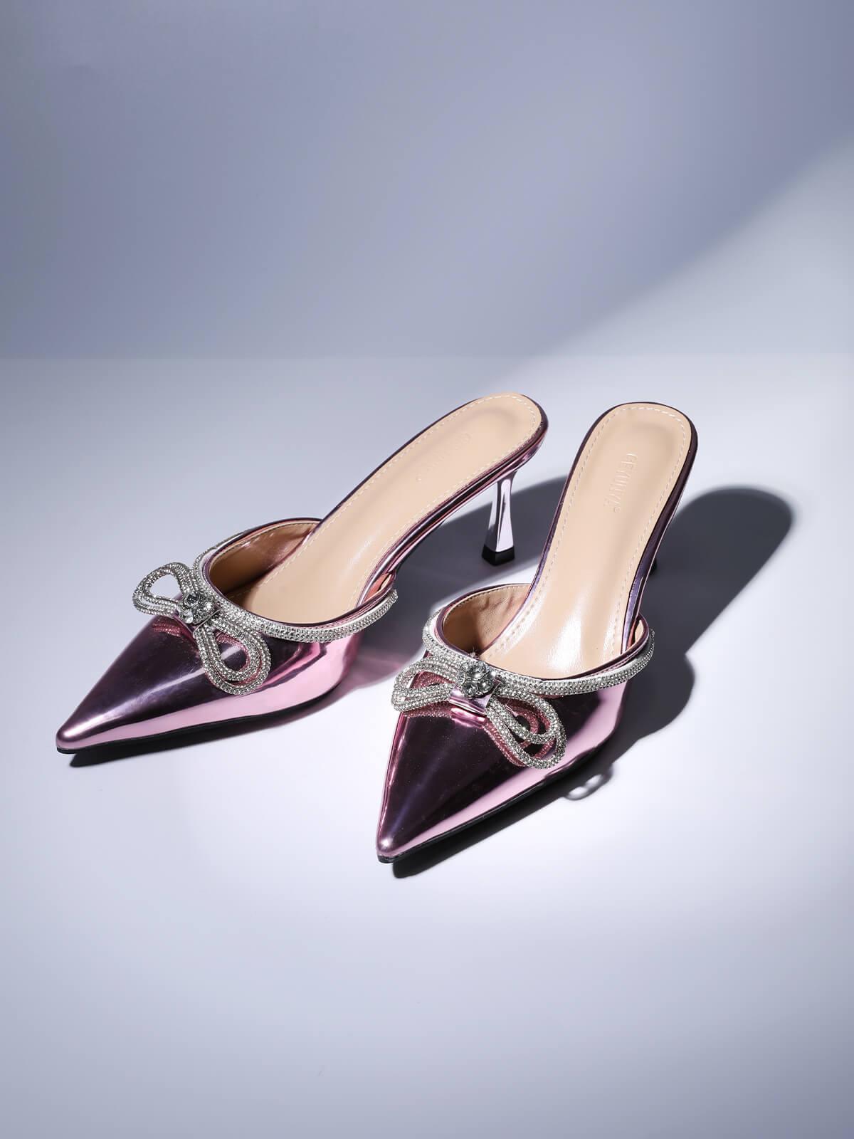 Asteria Bow Crystal Embellished Mules In Pink-Mix MIx Style