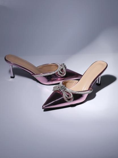 Asteria Bow Crystal Embellished Mules In Pink-Mix MIx Style