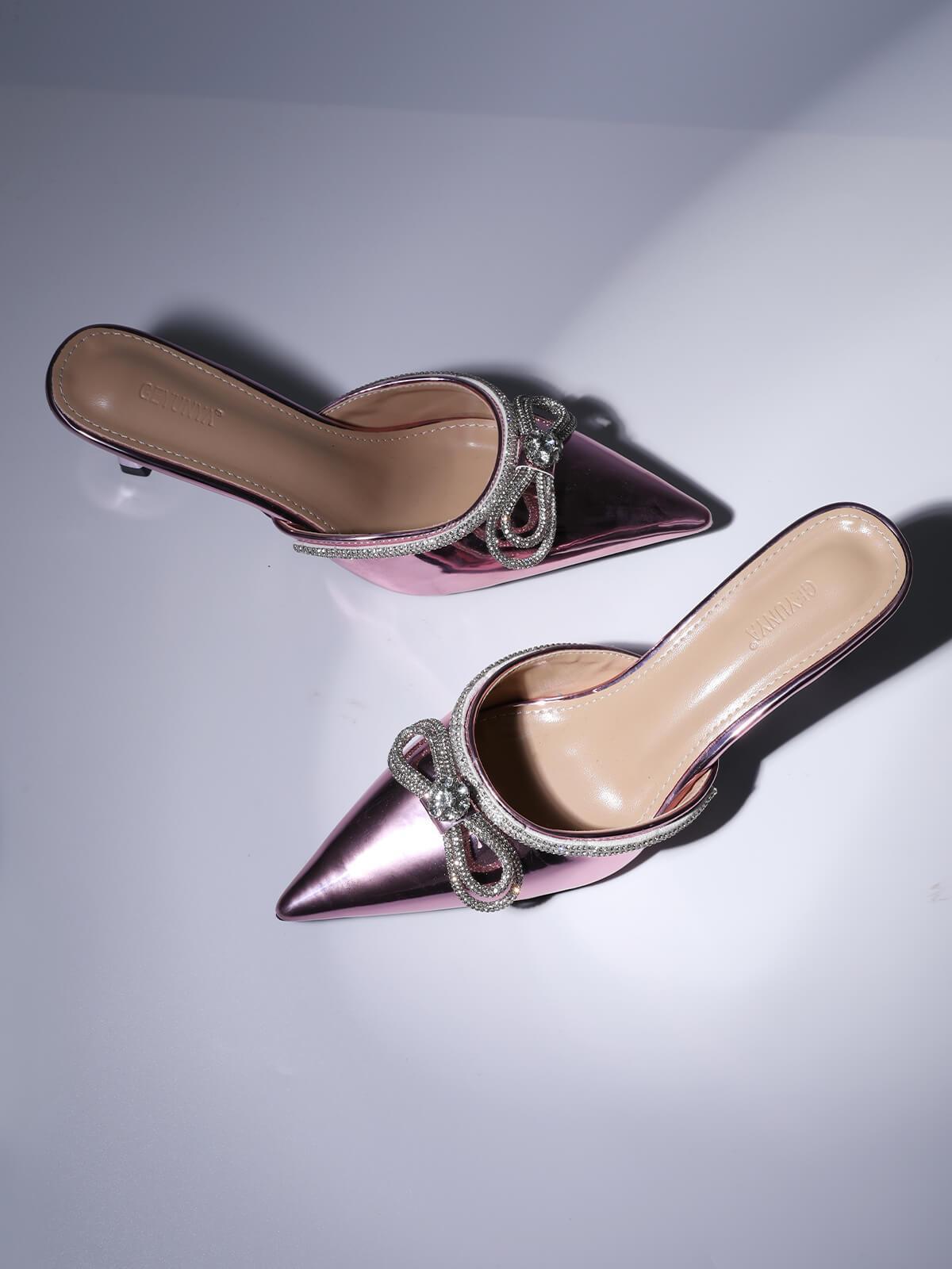 Asteria Bow Crystal Embellished Mules In Pink-Mix MIx Style