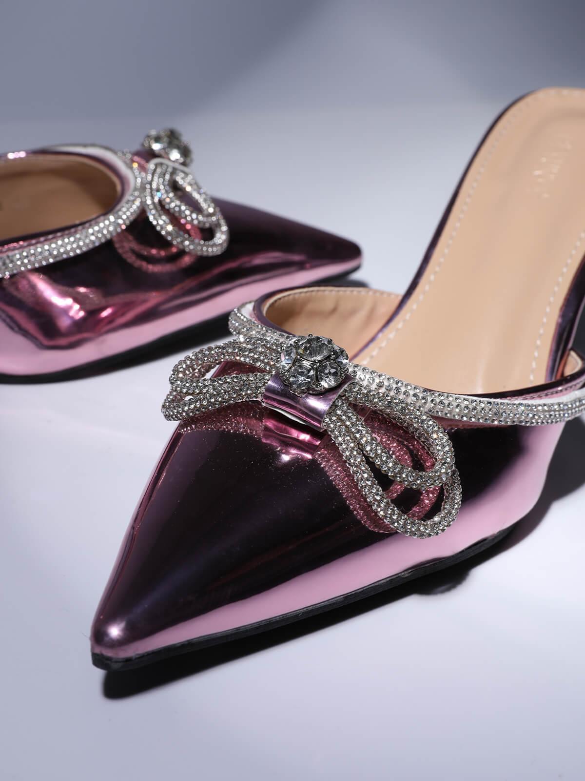 Asteria Bow Crystal Embellished Mules In Pink-Mix MIx Style