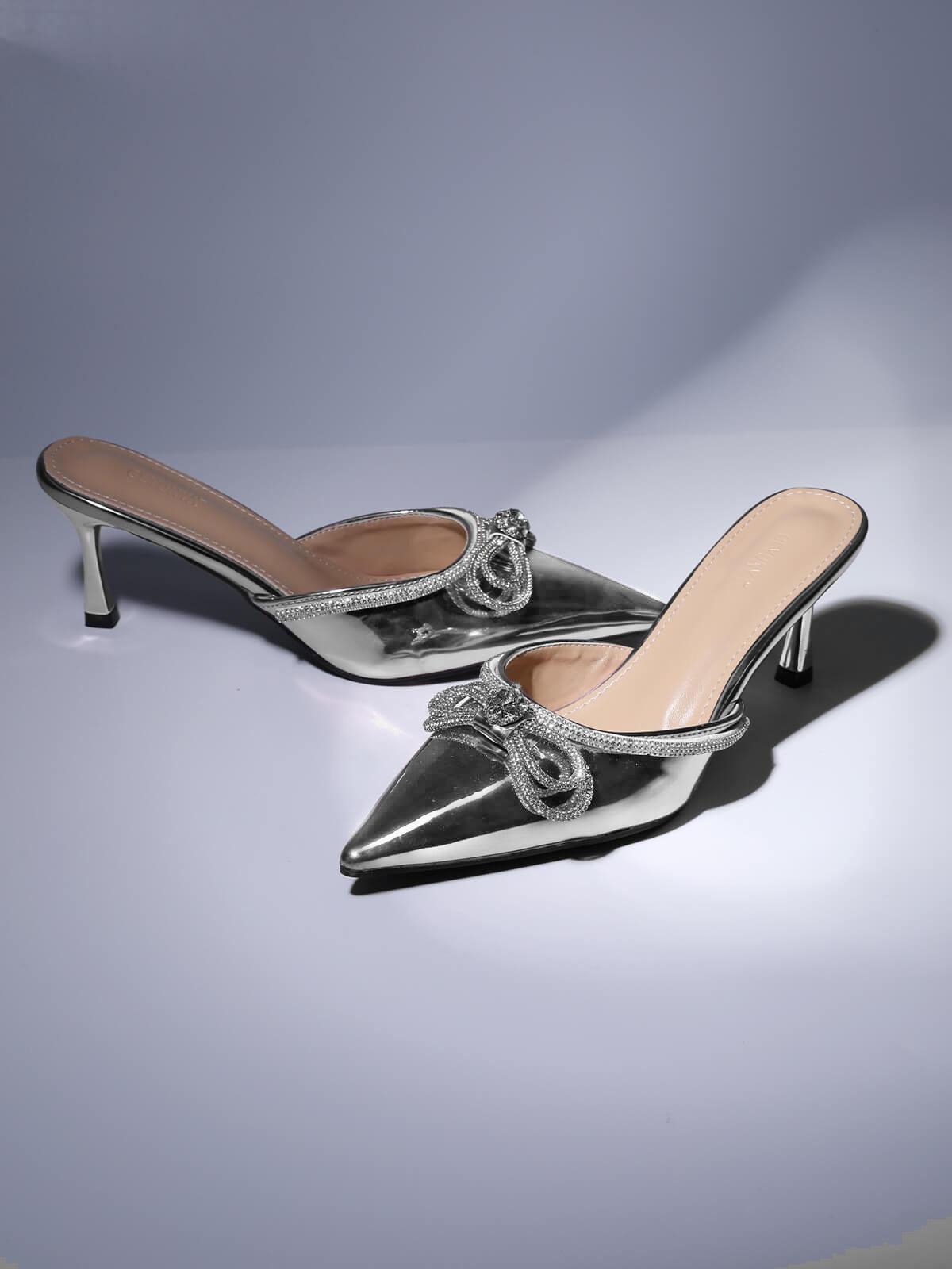 Asteria Bow Crystal Embellished Mules In Silver-Mix MIx Style