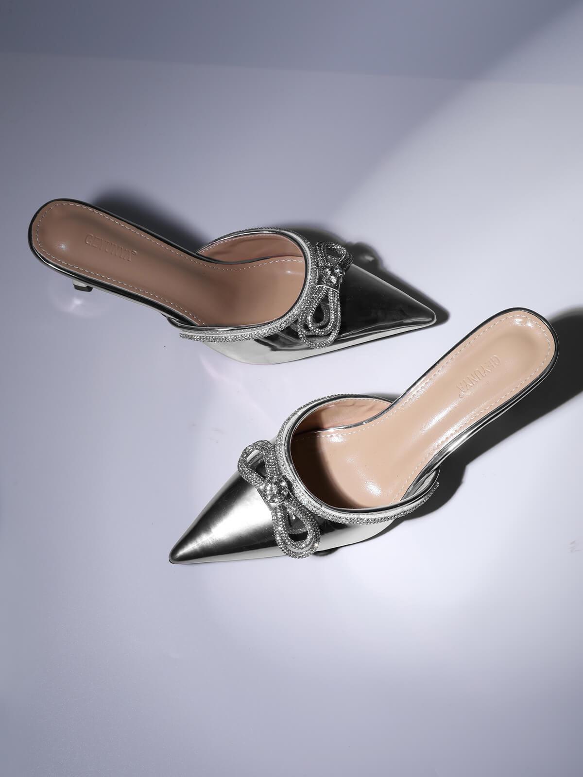 Asteria Bow Crystal Embellished Mules In Silver-Mix MIx Style