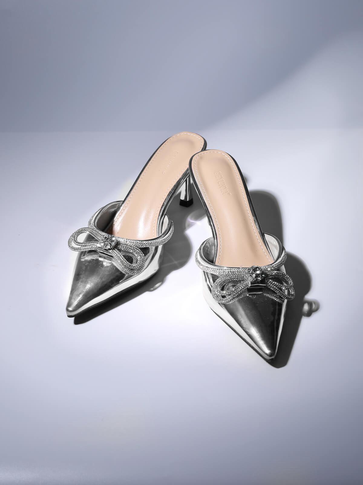 Asteria Bow Crystal Embellished Mules In Silver-Mix MIx Style