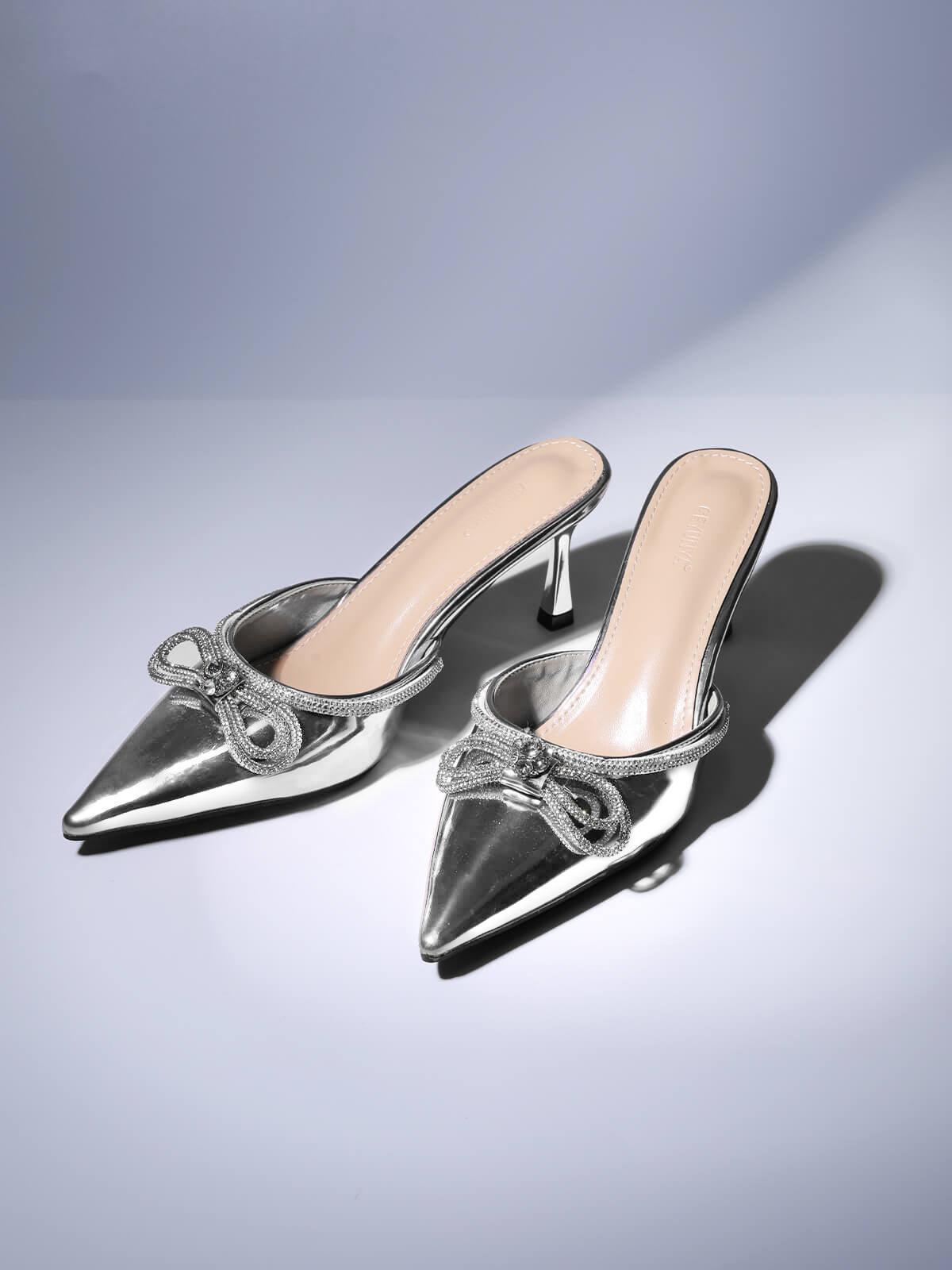 Asteria Bow Crystal Embellished Mules In Silver-Mix MIx Style