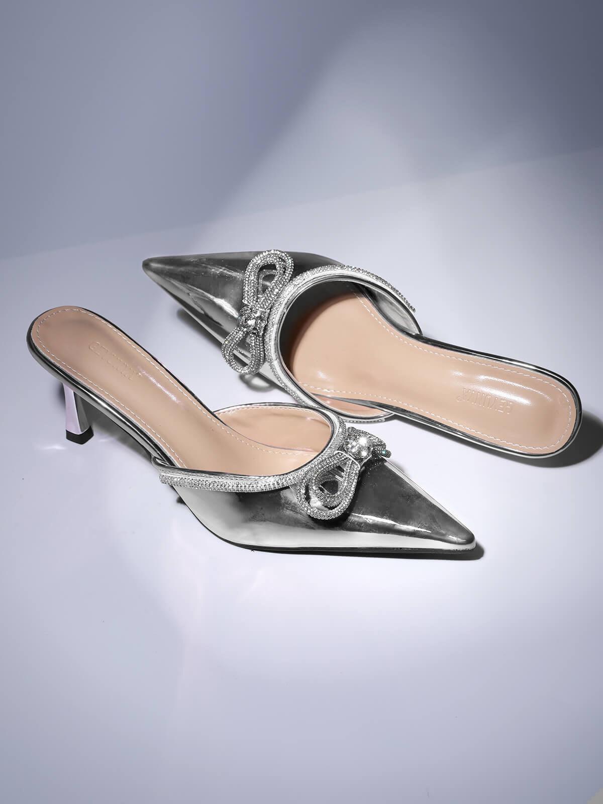 Asteria Bow Crystal Embellished Mules In Silver-Mix MIx Style
