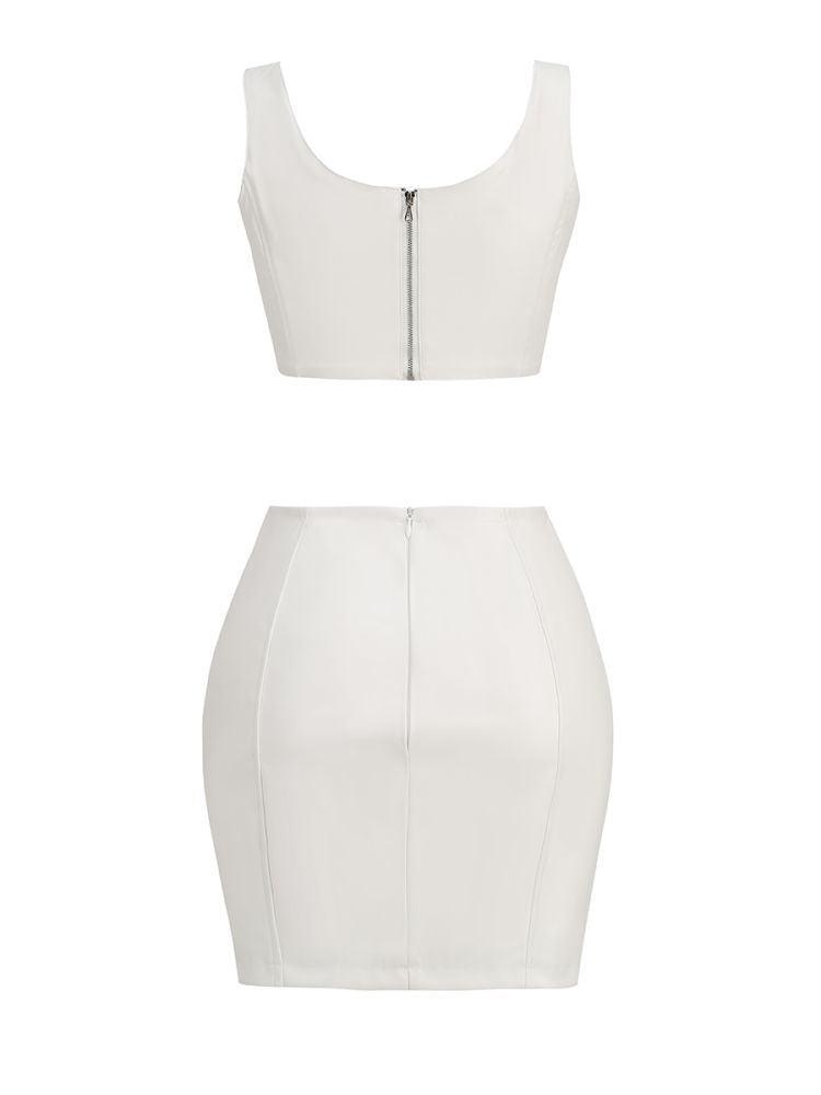 White Button Mini Skirt & Top Set | Mix Mix Style-Mix MIx Style