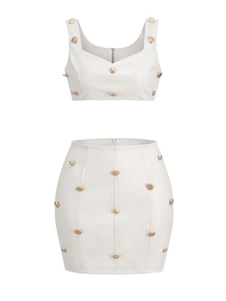White Button Mini Skirt & Top Set | Mix Mix Style-Mix MIx Style