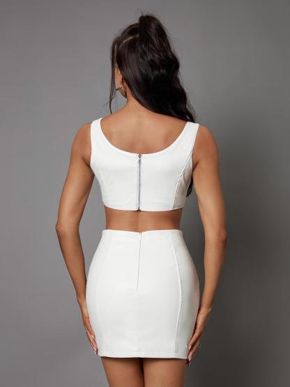 White Button Mini Skirt & Top Set | Mix Mix Style-Mix MIx Style