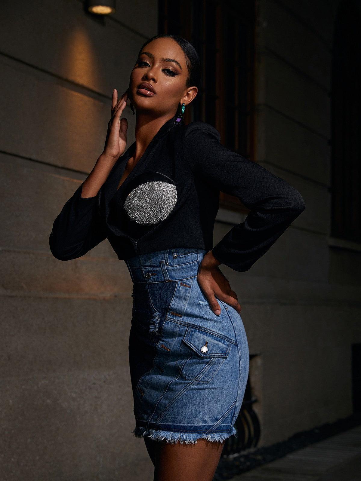 Black Crystal Embellished Blazer| Mix Mix Style [Hot Seller]-Mix MIx Style