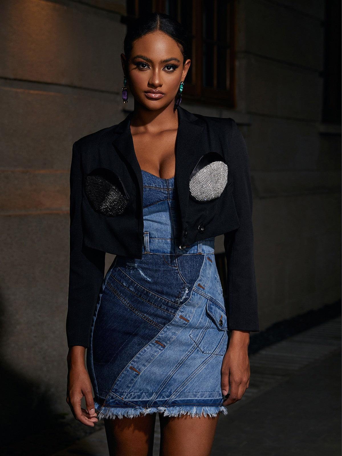 Black Crystal Embellished Blazer| Mix Mix Style [Hot Seller]-Mix MIx Style