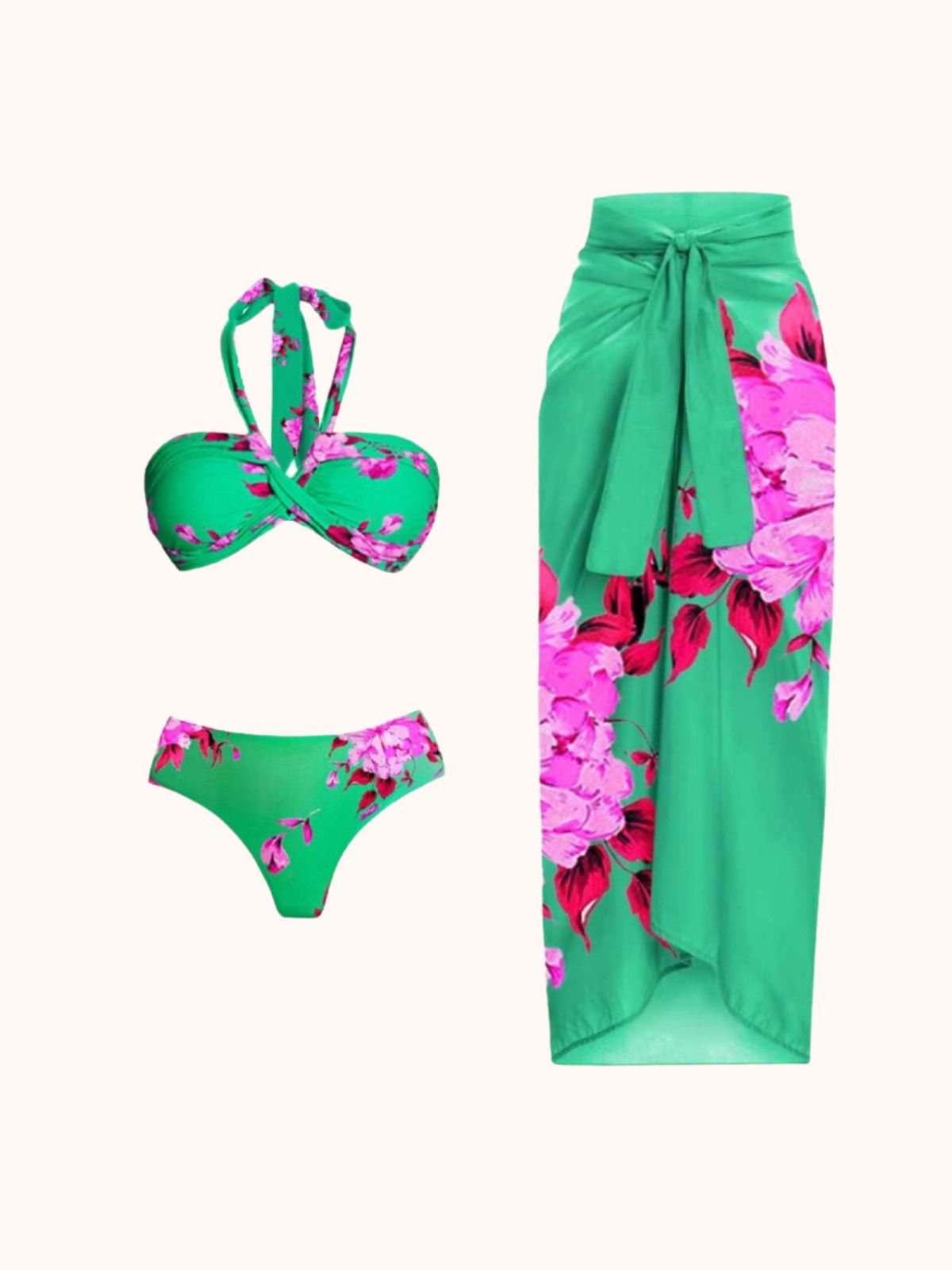 Beach Halterneck Bikini Three Piece Set | Mix Mix Style-Mix MIx Style