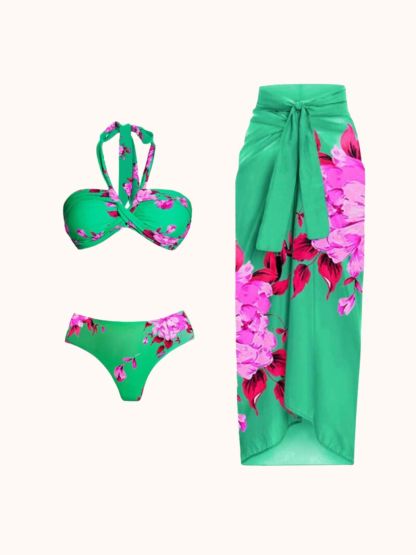 Beach Halterneck Bikini Three Piece Set | Mix Mix Style-Mix MIx Style