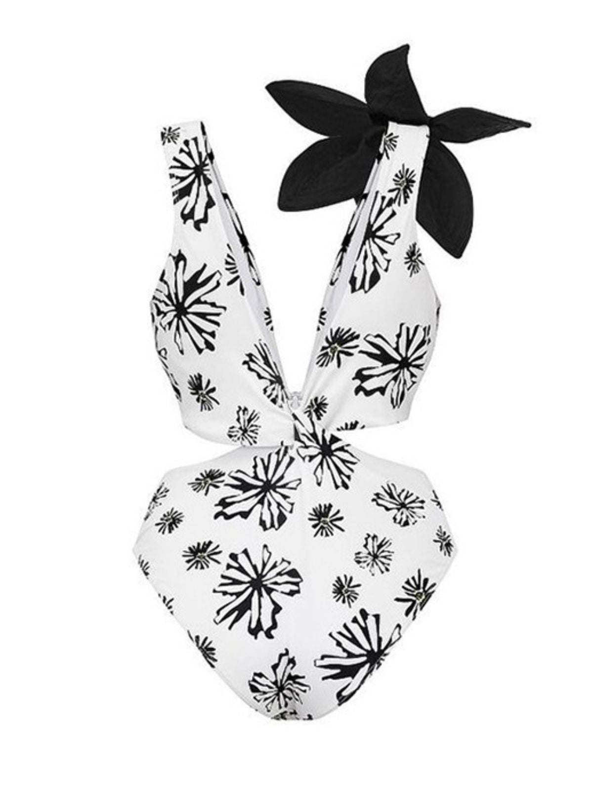 White V-Neck Flower Cutout One Piece Swimsuit | Mix Mix Style-Mix MIx Style