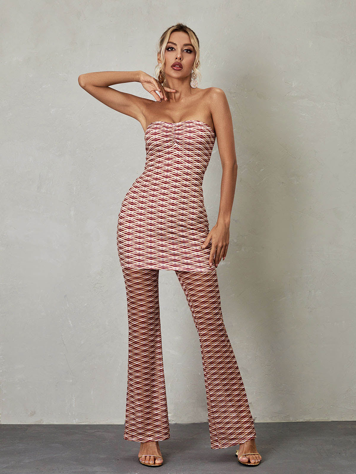 Brown Mesh Stripe Pants | Mix Mix Style [Hot Seller]-Mix MIx Style