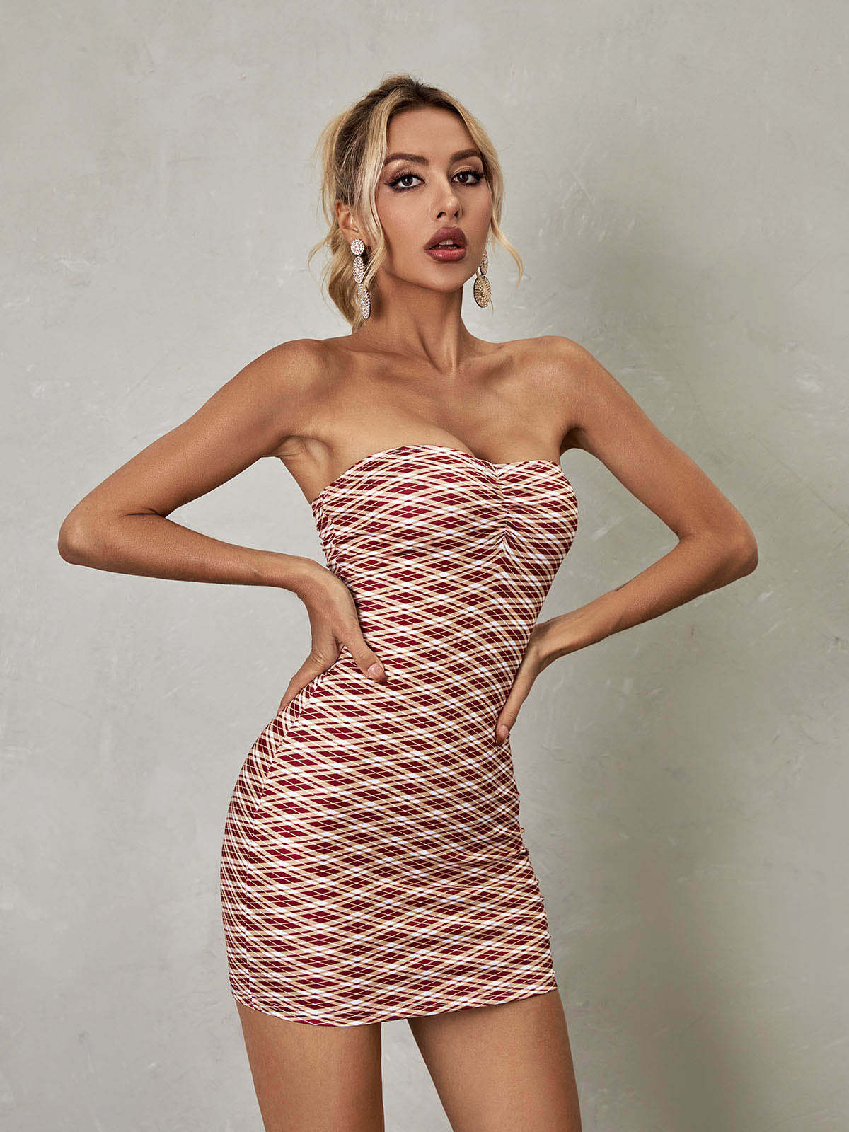 Strapless Stripe Mini Dress in Brown | Mix Mix Style [Hot Seller]-Mix MIx Style