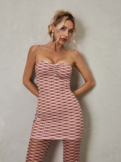 Strapless Stripe Mini Dress in Brown | Mix Mix Style [Hot Seller]-Mix MIx Style