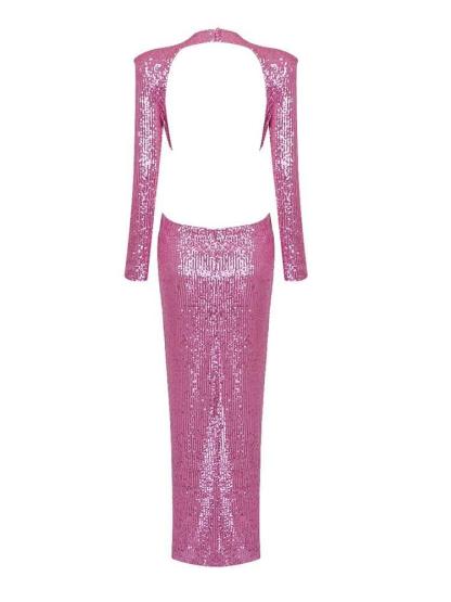 Aviva Long Sleeve Cutout Sequin Maxi Dress In Pink-Mix MIx Style