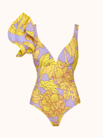 Yellow & Purple Ruffle Swimwear Two Piece Set | Mix Mix Style-Mix MIx Style