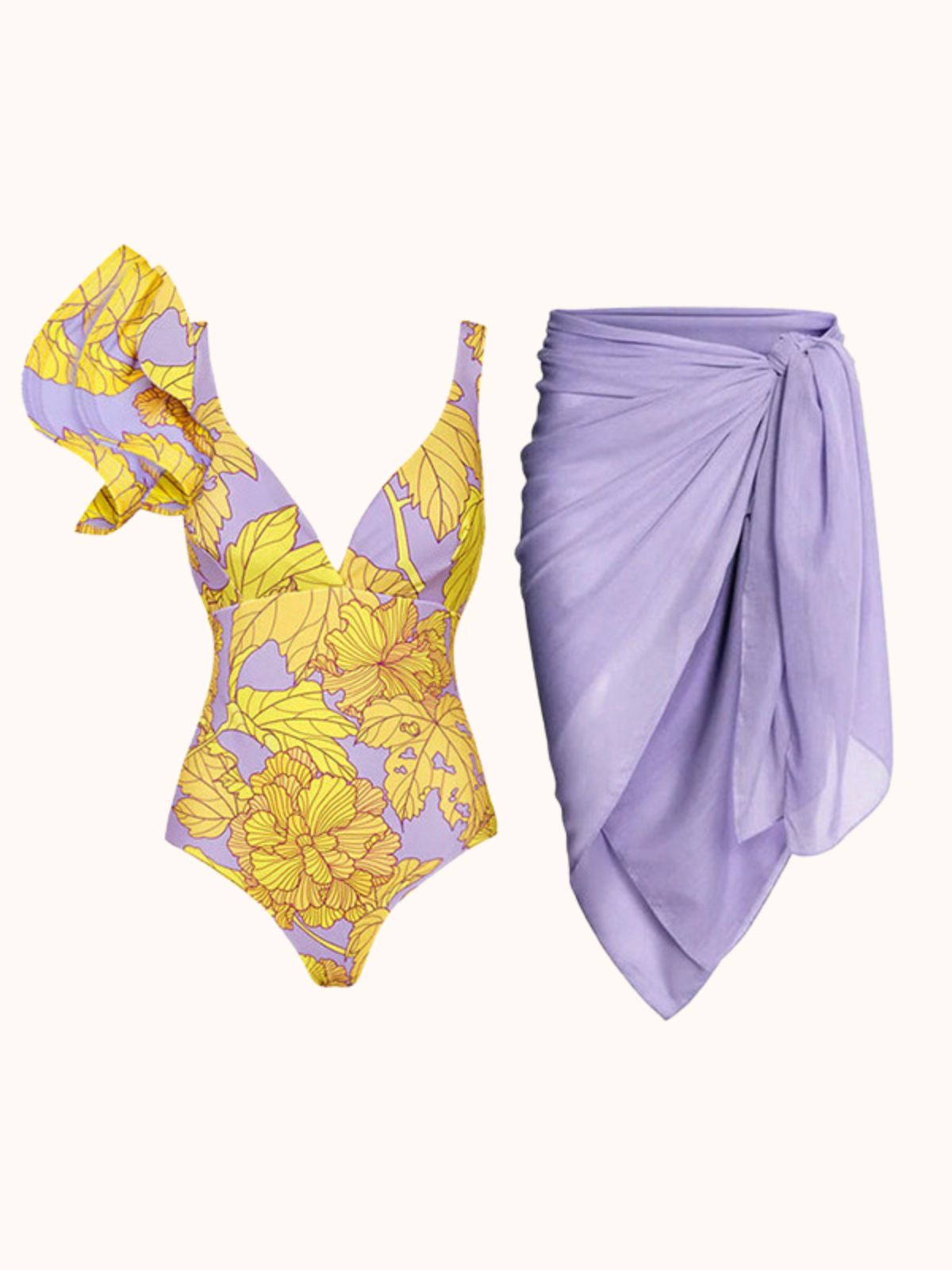 Yellow & Purple Ruffle Swimwear Two Piece Set | Mix Mix Style-Mix MIx Style