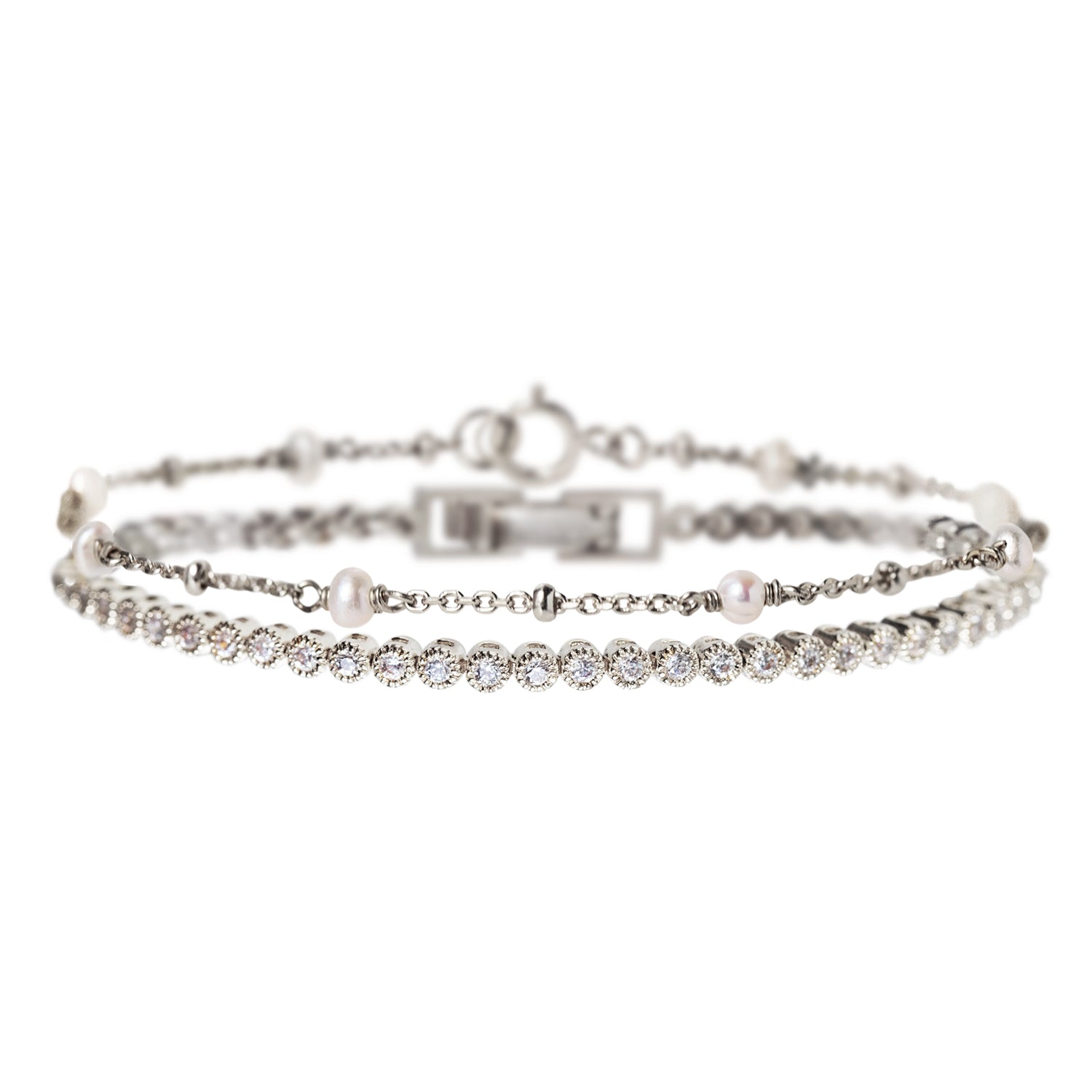 Tennis & Perla 18K White Gold Bracelet Set | Mix Mix Style [Hot Seller]-Mix MIx Style