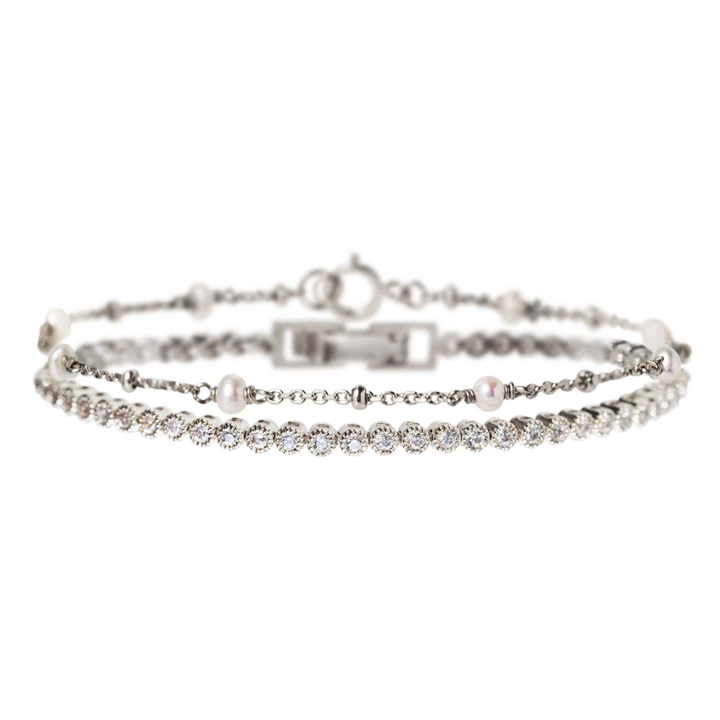 Tennis & Perla 18K White Gold Bracelet Set | Mix Mix Style [Hot Seller]-Mix MIx Style