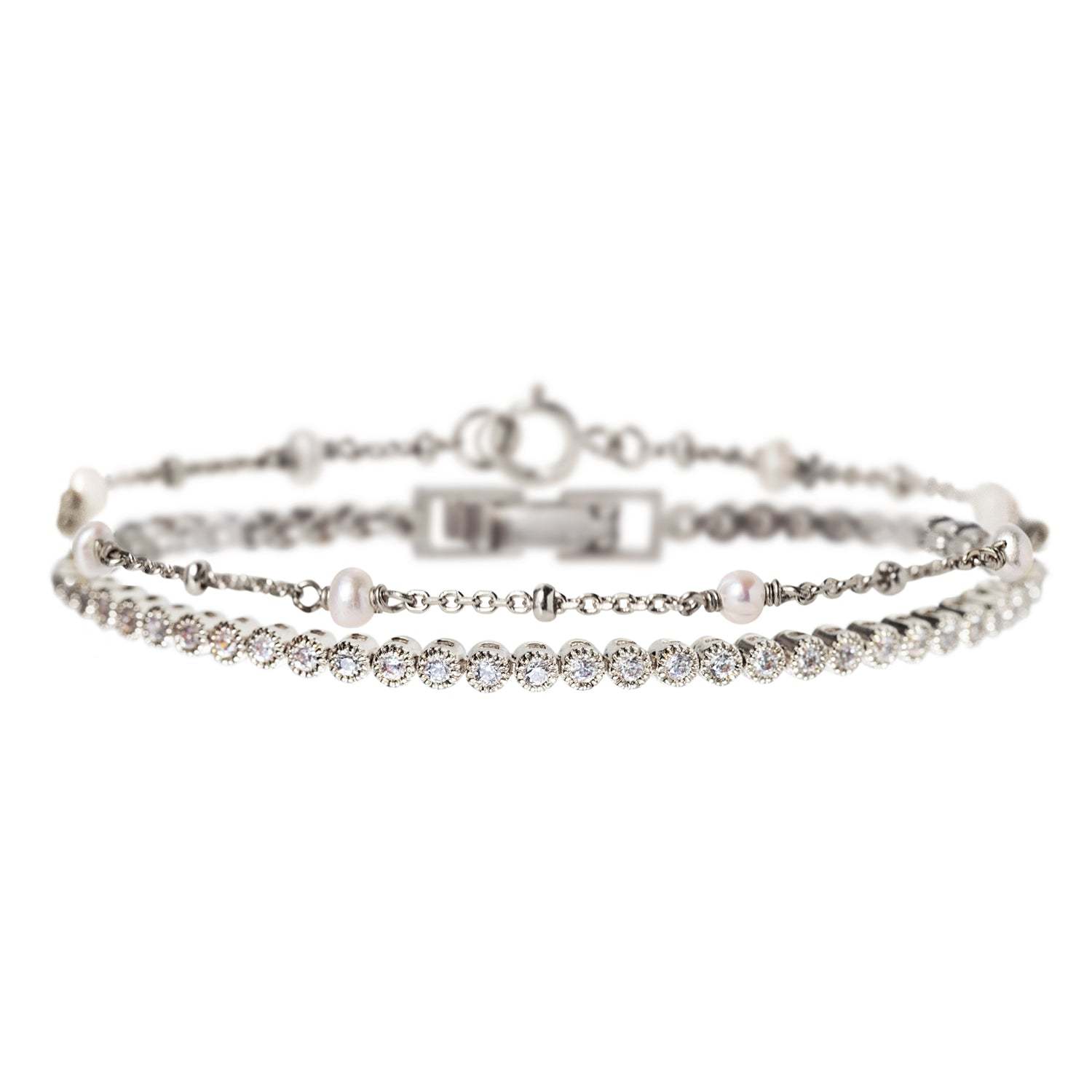 Tennis & Perla 18K White Gold Bracelet Set | Mix Mix Style [Hot Seller]-Mix MIx Style