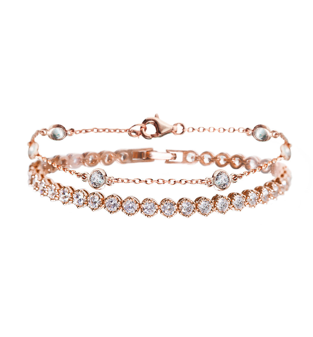 Crystal & Regal Tennis Bracelets 18K Rose Gold Plated Set | Mix Mix Style [Hot Seller]-Mix MIx Style
