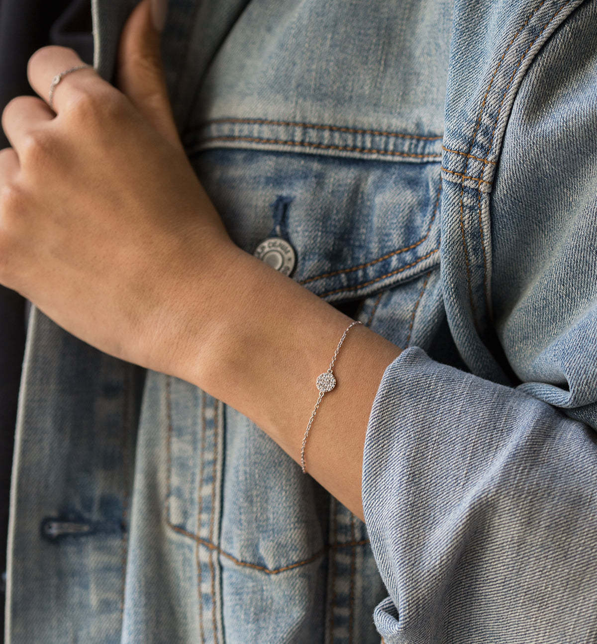 Petite Pave Disc 18K White Gold  Bracelet | Mix Mix Style [Hot Seller]-Mix MIx Style