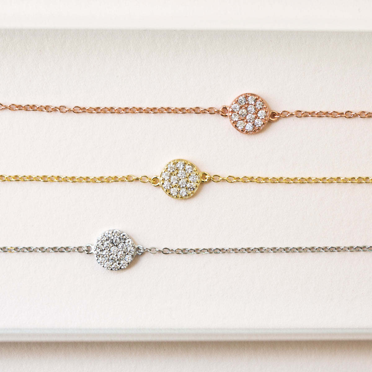 Petite Pave Disc 18K White Gold  Bracelet | Mix Mix Style [Hot Seller]-Mix MIx Style