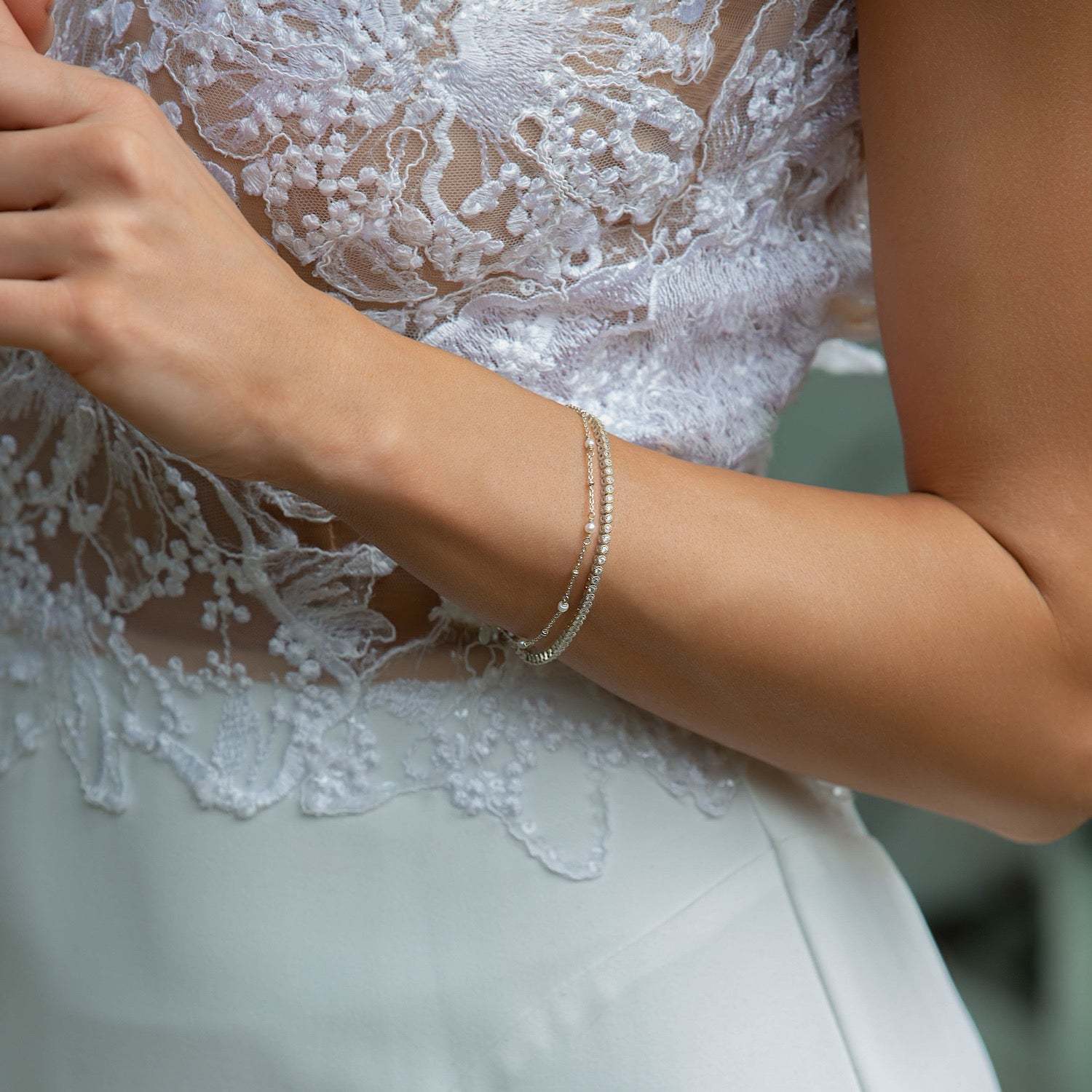 Tennis & Perla 18K White Gold Bracelet Set | Mix Mix Style [Hot Seller]-Mix MIx Style