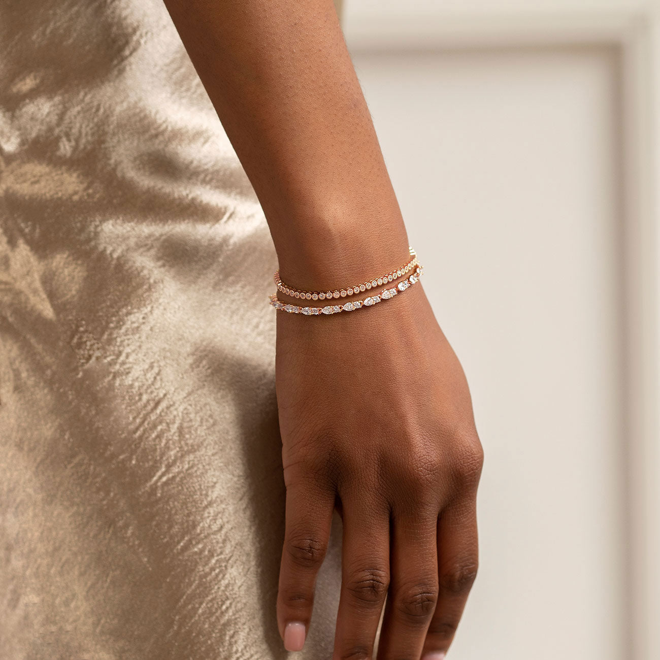 Regal Petite & Mosaic Tennis 18K Rose Gold Plated Bracelets Set | Mix Mix Style [Hot Seller]-Mix MIx Style