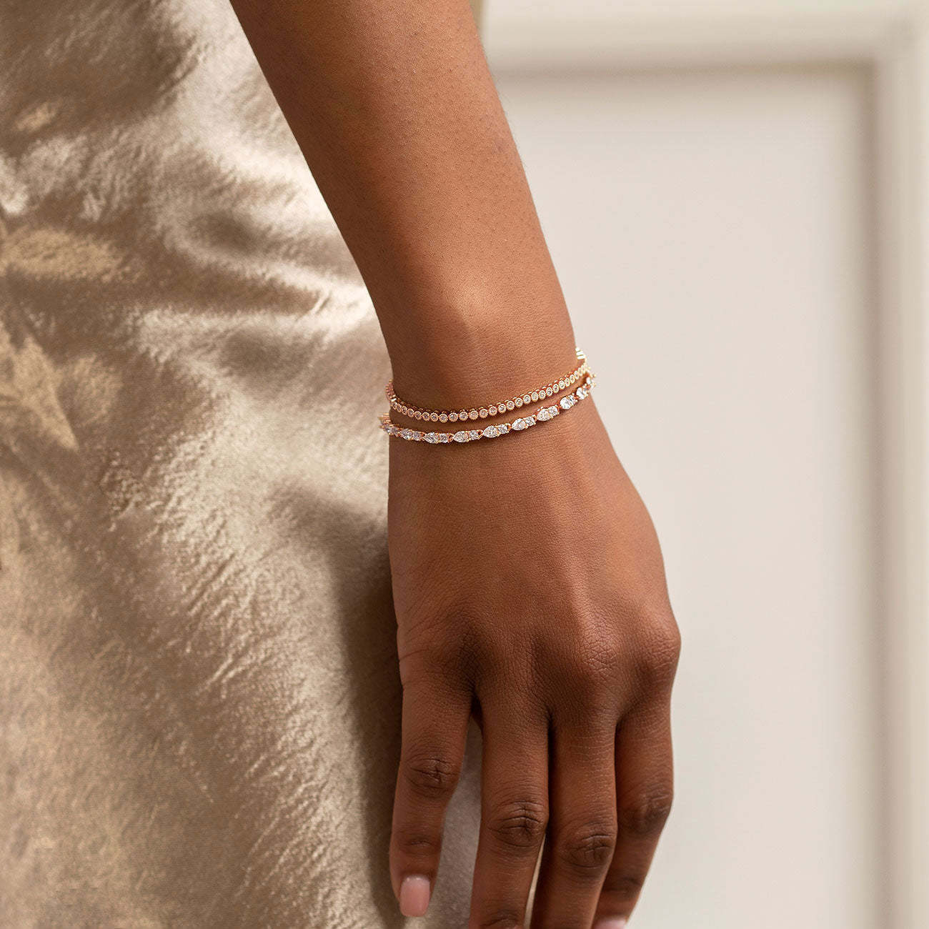 Regal Petite & Mosaic Tennis 18K Rose Gold Plated Bracelets Set | Mix Mix Style [Hot Seller]-Mix MIx Style