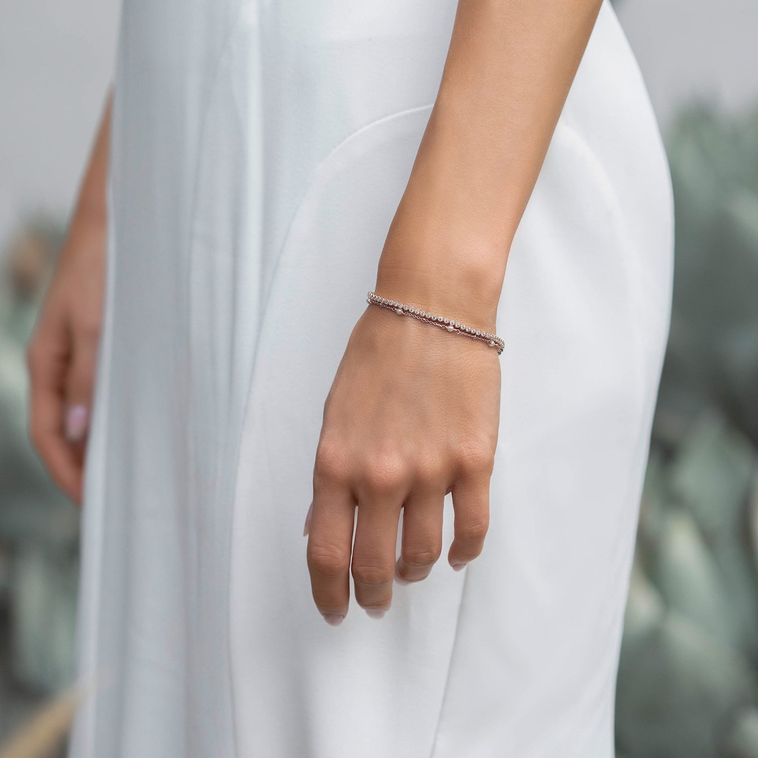 Tennis & Perla 18K White Gold Bracelet Set | Mix Mix Style [Hot Seller]-Mix MIx Style