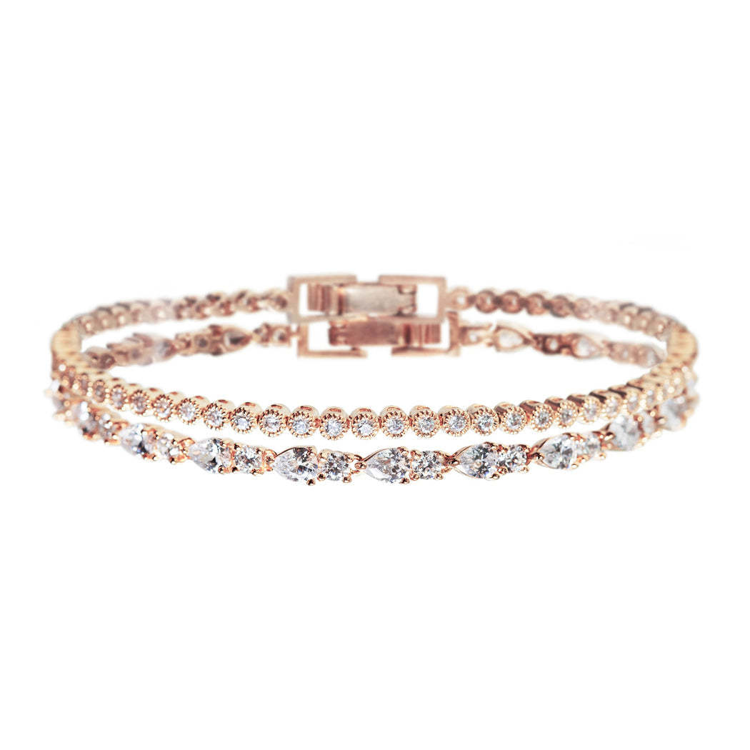 Regal Petite & Mosaic Tennis 18K Rose Gold Plated Bracelets Set | Mix Mix Style [Hot Seller]-Mix MIx Style