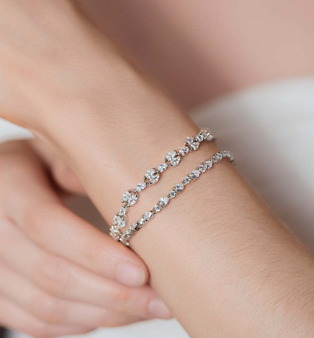 Marquise Deco & Mosaic Crystal Tennis 18K White Gold Bracelets | Mix Mix Style [Hot Seller]-Mix MIx Style