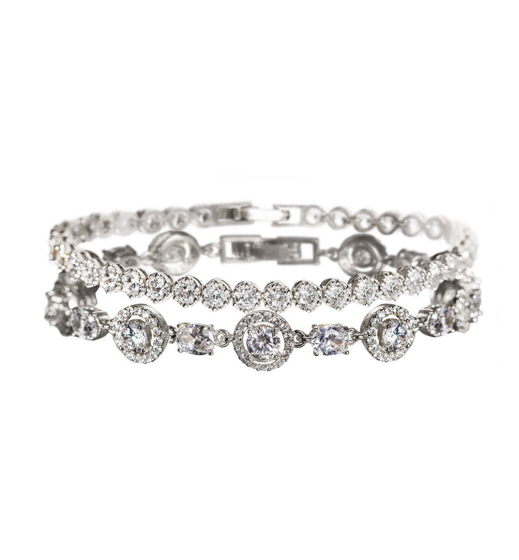 Sophia Halo Moissanite & Regal Tennis 18K White Gold Bracelets | Mix Mix Style [Hot Seller]-Mix MIx Style