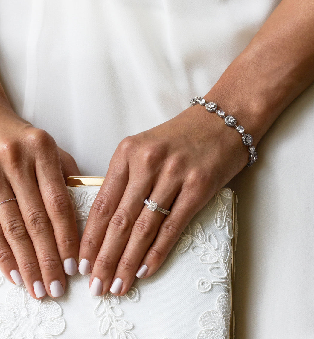 Sophia Halo Moissanite & Regal Tennis 18K White Gold Bracelets | Mix Mix Style [Hot Seller]-Mix MIx Style