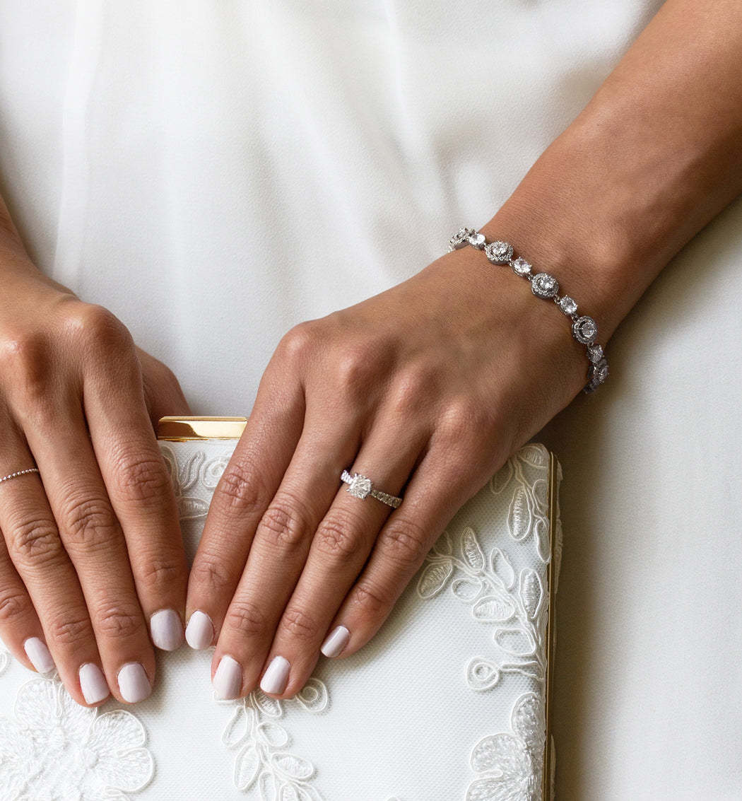 Sophia Halo Moissanite & Regal Tennis 18K White Gold Bracelets | Mix Mix Style [Hot Seller]-Mix MIx Style