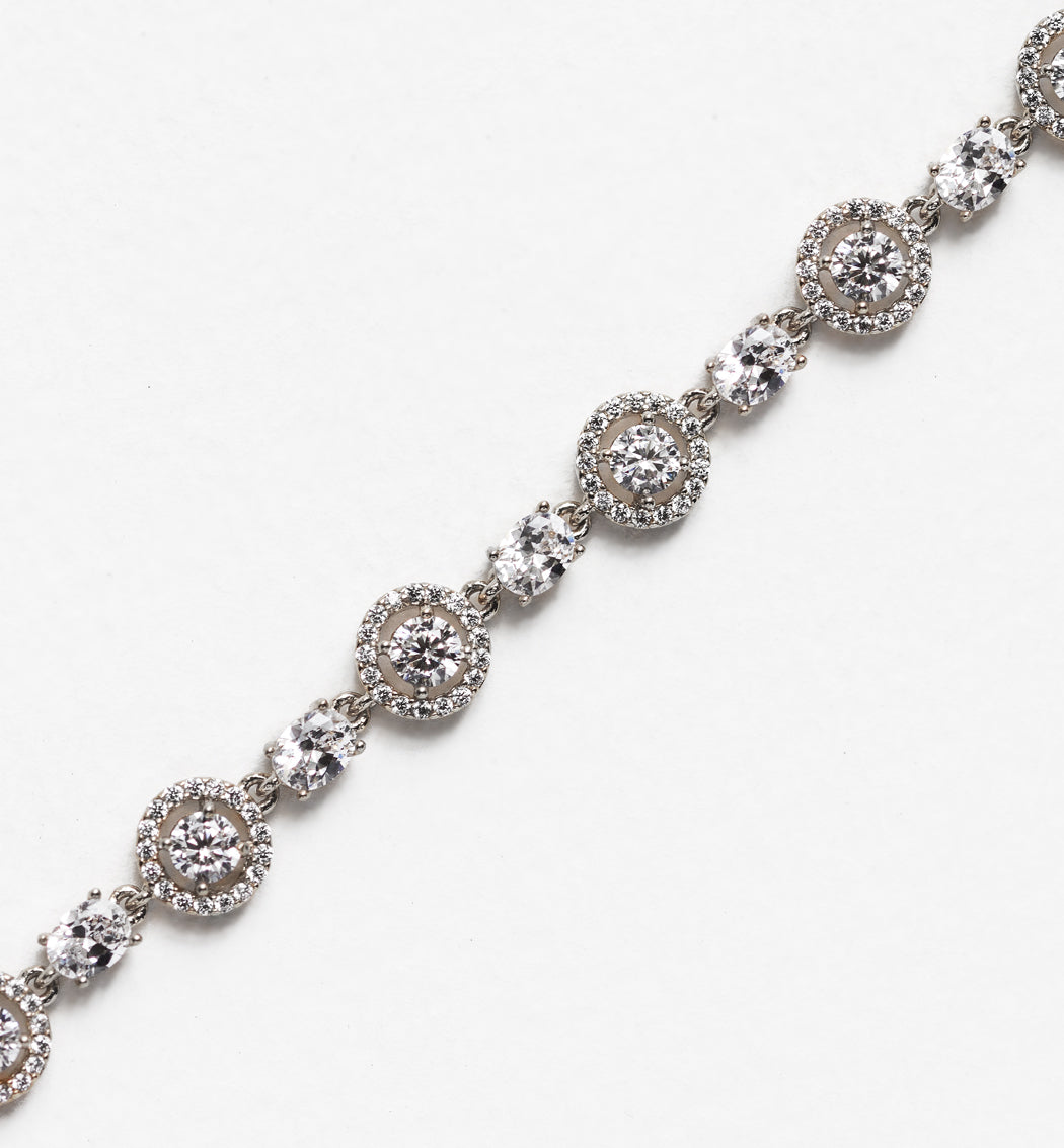 Sophia Halo Moissanite & Regal Tennis 18K White Gold Bracelets | Mix Mix Style [Hot Seller]-Mix MIx Style