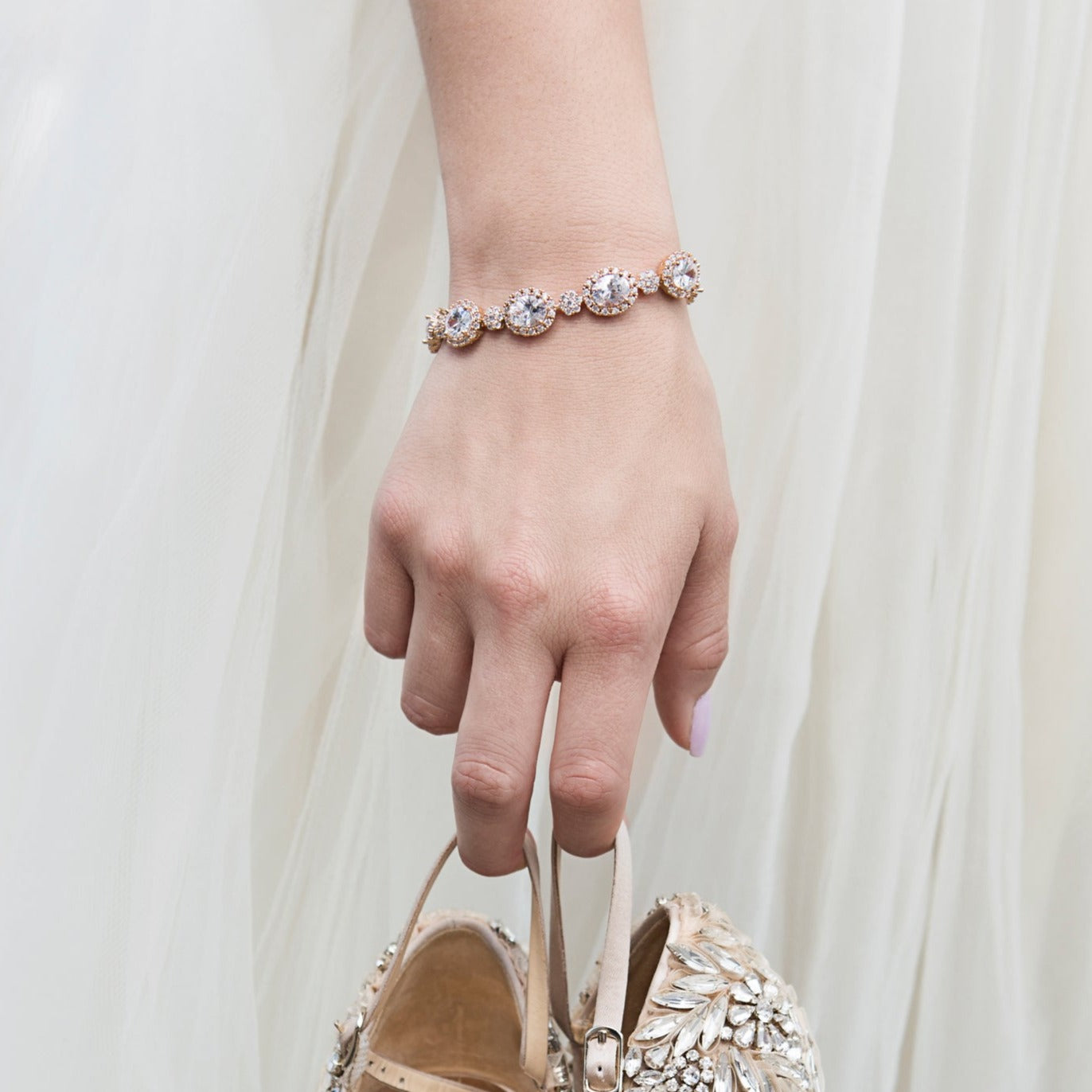 Ovali Halo 18K White Gold Bracelet | Mix Mix Style [Hot Seller]-Mix MIx Style