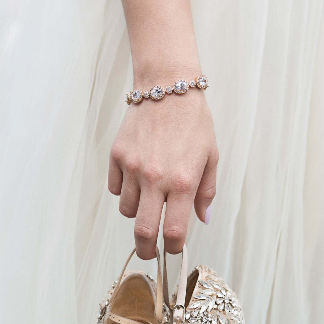 Ovali Halo 18K White Gold Bracelet | Mix Mix Style [Hot Seller]-Mix MIx Style