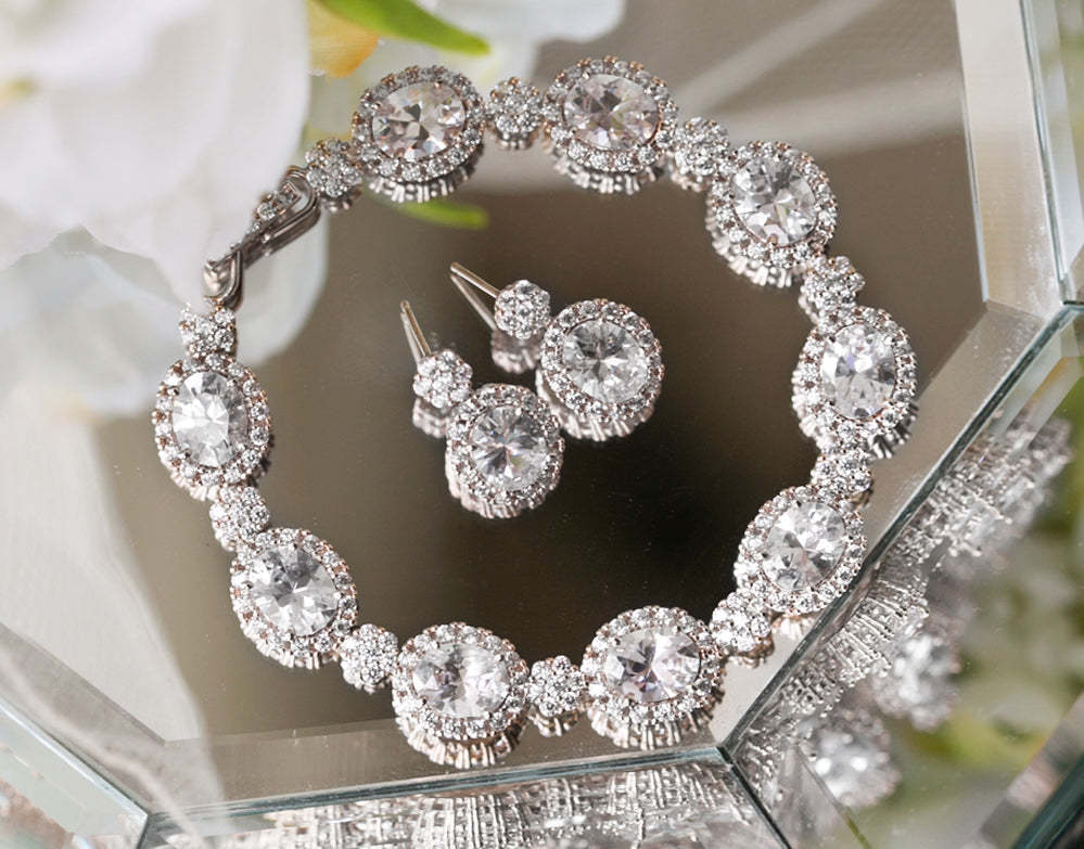 Oval Halo Drop 18K White Gold  Earrings | Mix Mix Style [Hot Seller]-Mix MIx Style