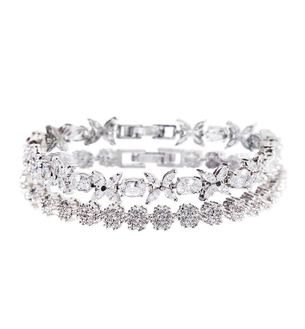 Fleur & Daisy Eternity Tennis 18K White Gold Bracelets | Mix Mix Style [Hot Seller]-Mix MIx Style