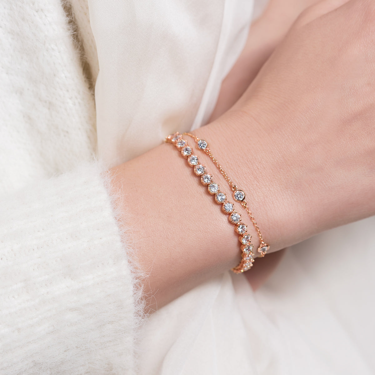 Crystal & Regal Tennis Bracelets 18K Rose Gold Plated Set | Mix Mix Style [Hot Seller]-Mix MIx Style