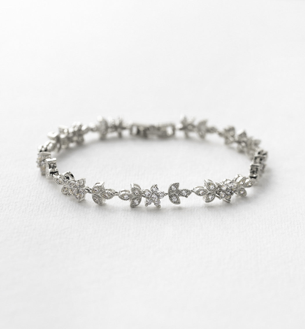 Floral Crystal 18K White Gold Bracelet | Mix Mix Style [Hot Seller]-Mix MIx Style