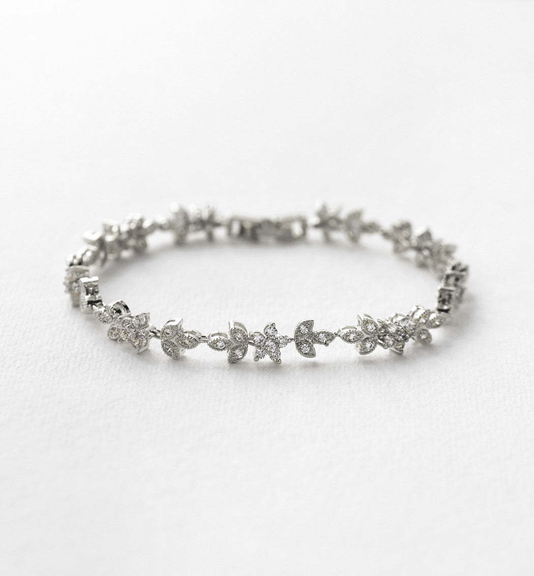 Floral Crystal 18K White Gold Bracelet | Mix Mix Style [Hot Seller]-Mix MIx Style