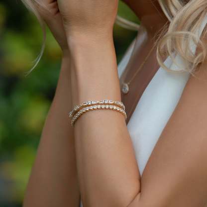 Deco Tapered Baguette & Regal Tennis 18K Gold Plated Bracelets | Mix Mix Style [Hot Seller]-Mix MIx Style