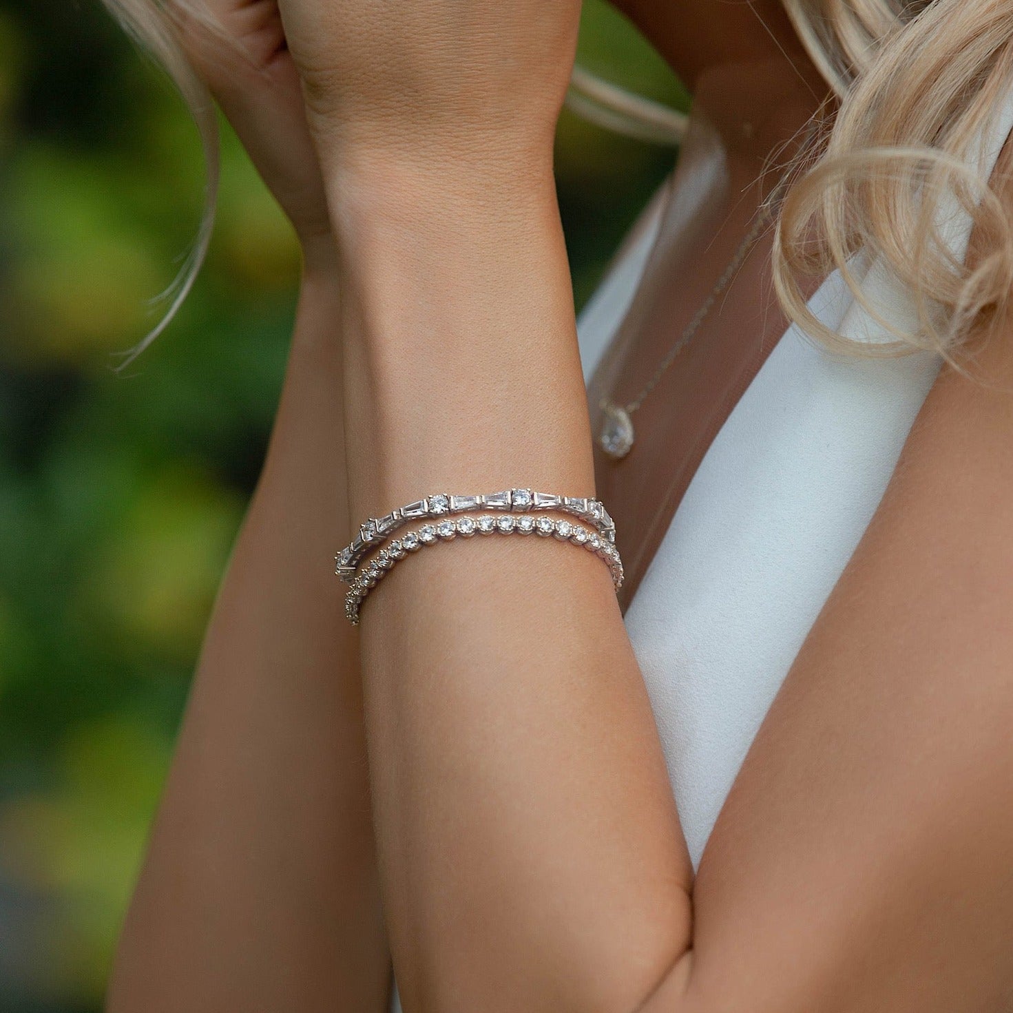 Deco Tapered Baguette 18K White Gold Tennis Bracelet | Mix Mix Style [Hot Seller]-Mix MIx Style